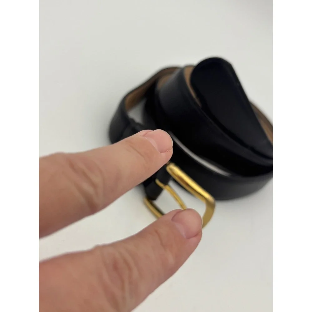 VINTAGE L'AIGLON Black Leather Belt Gold Brass Buckle‎ Office Work Mens 40 / 109